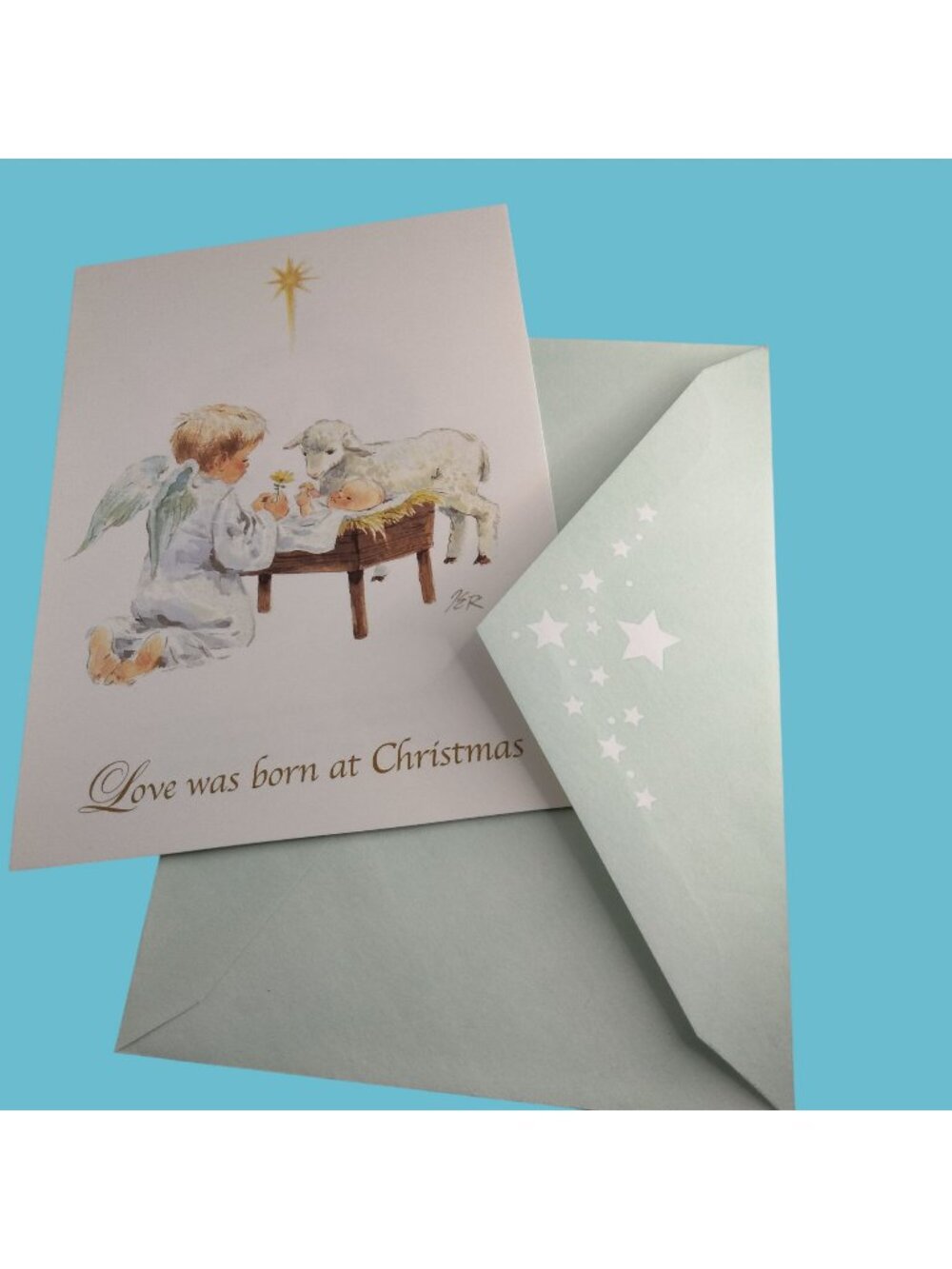 Salesian Missions Christmas Card Angel Manger Nativity Baby Jesus Envelope